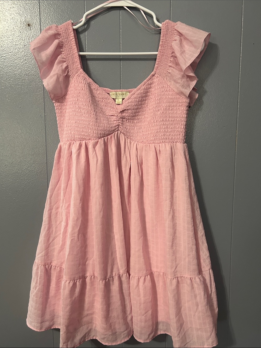 Light Pink Smocked Mini Dress with Flutter Sleeves